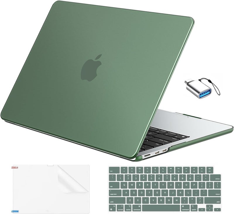 Eoocoo Compatible with MacBook Air 13 inch Case 2026 2025-2022 M4 M3 M2 Model A3240 A3113 A2681, Mac Air 13.6 inch Frost Hard Shell & Keyboard Cover & Screen Film & Type-C, Matte Midnight Green - Image 1
